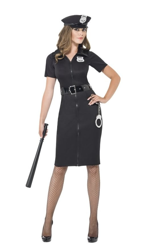 Woman's black constable dress with hat and belt