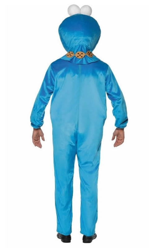Back of plush Cookie Monster costume plush jumpsuit and headpiece