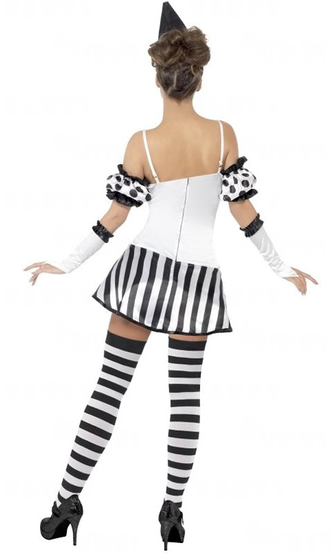 Back of short black and white clown mime costume