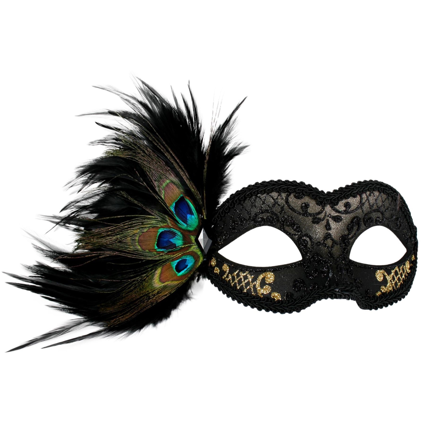 Buy Adrianna Black and Gold Peacock Feathered Eye Mask