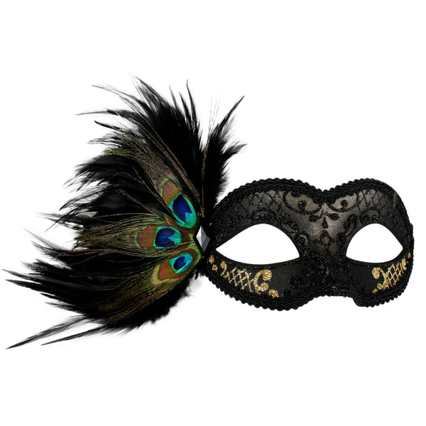 Buy Adrianna Black and Gold Peacock Feathered Eye Mask