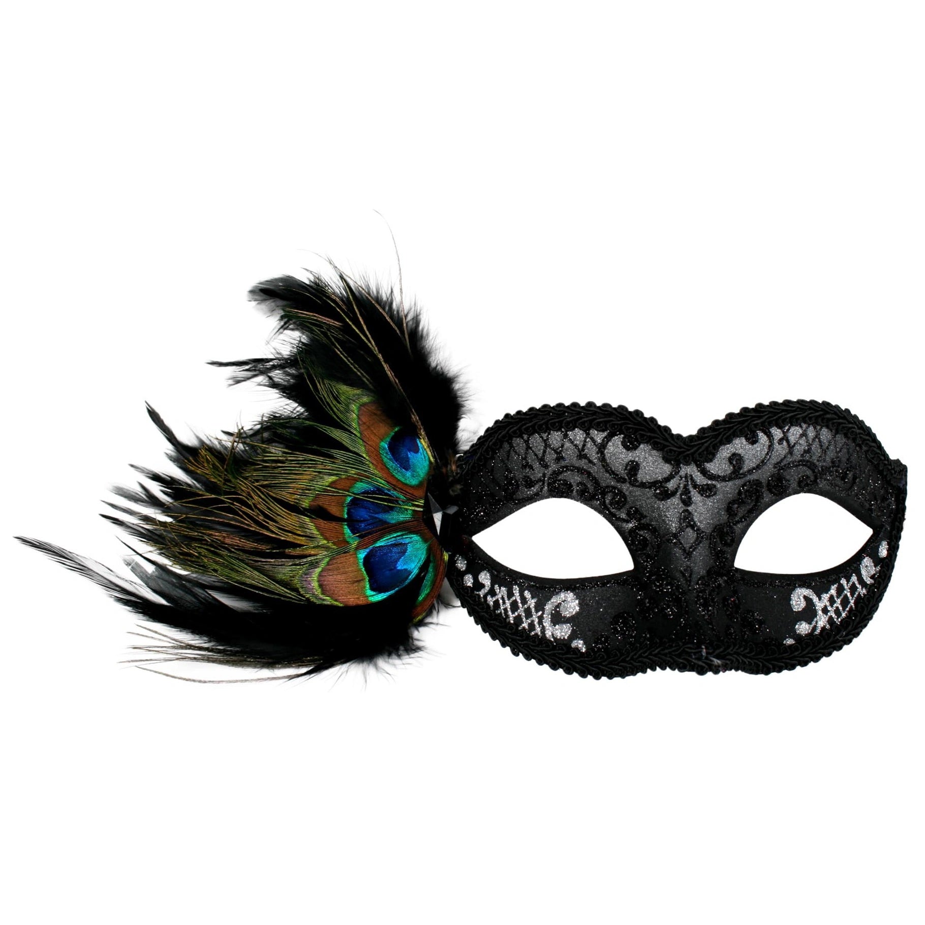 Buy Adrianna Black and Silver Peacock Feathered Eye Mask