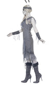 Side of grey Native American ghost dress with feathered head and arm bands