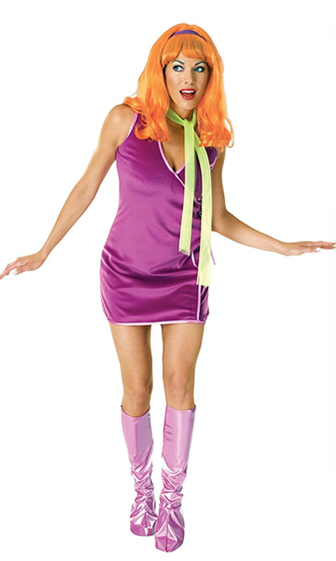 Short purple Daphne skirt with wig, green necktie and boot covers
