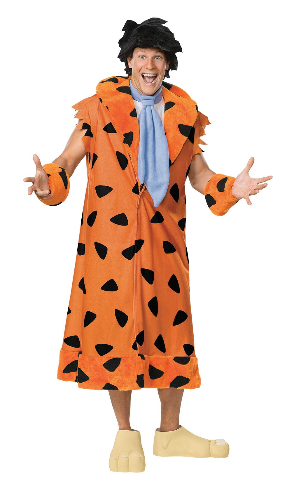 Orange Fred Flintstone costume with wig, wrist cuffs and feet shoe covers