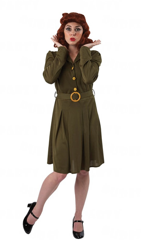 Alternate view of 1940s green dress with belt