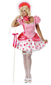 Pink and white Bo Peep dress with petticoat, bonnet and staff