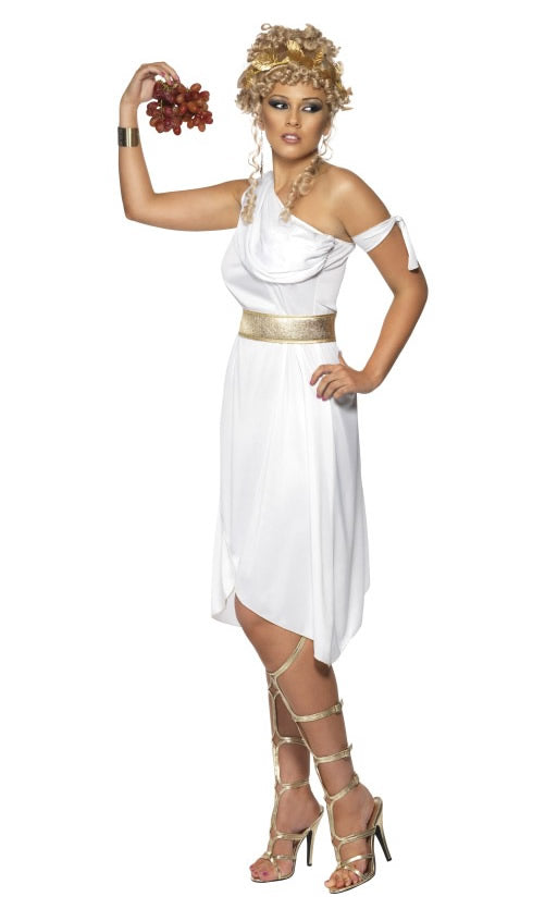 White Roman Aphrodite dress with arm band and belt