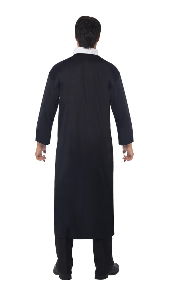Back of long black and white men's priest tunic