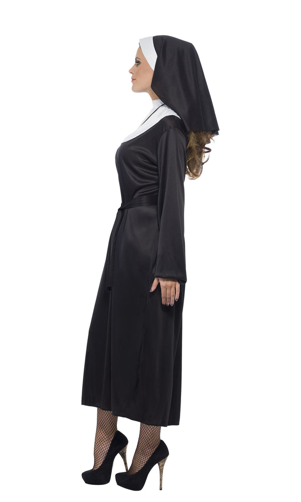 Side of nun dress with headpiece and waist sash