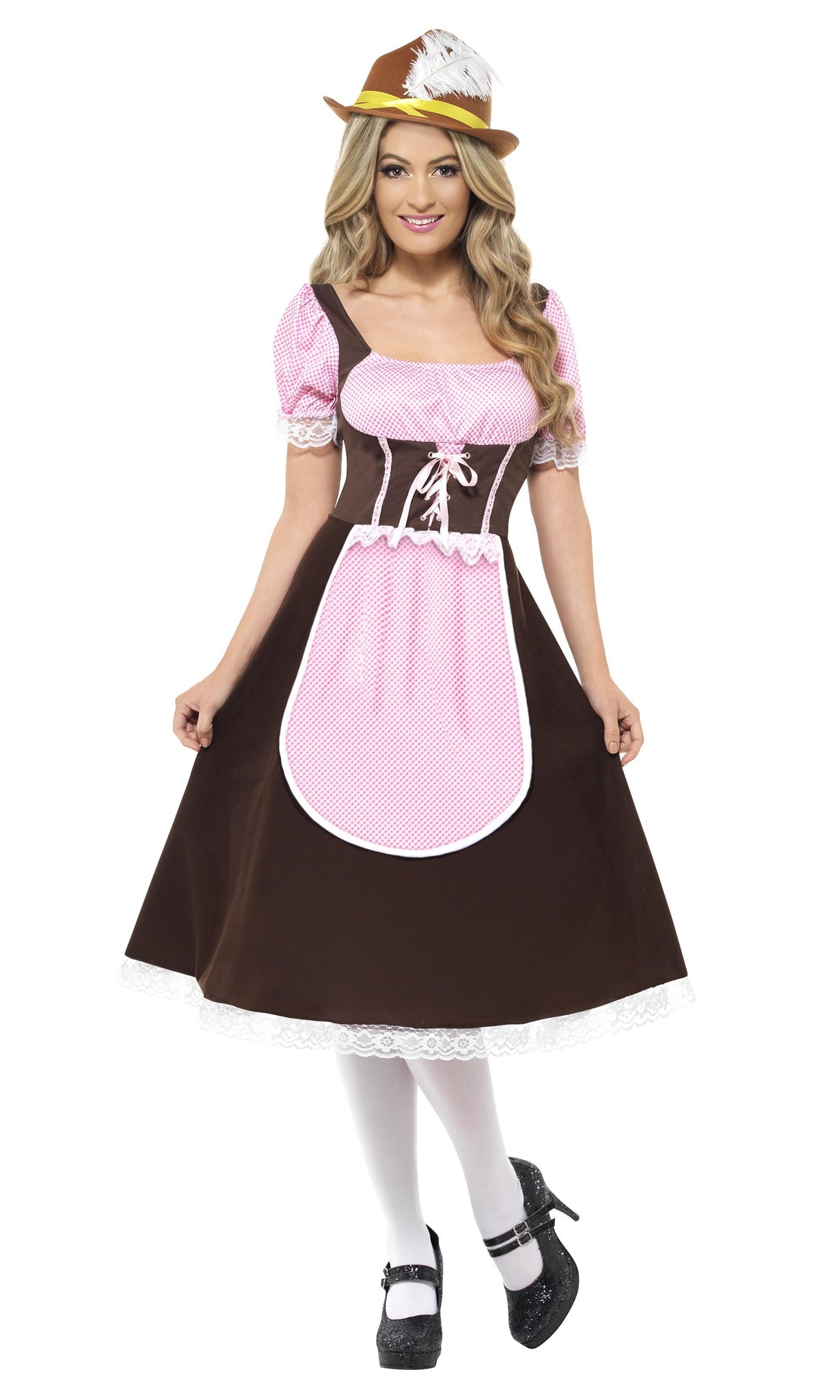 Pink and brown Oktoberfest tavern girl dress with apron