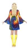 Back of short tie dye hippie dress with flared sleeves