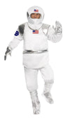 White padded spaceman suit with USA flag badge, helmet and boot covers