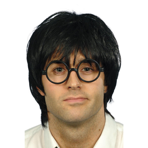 Harry Potter style black schoolboy wig and glasses