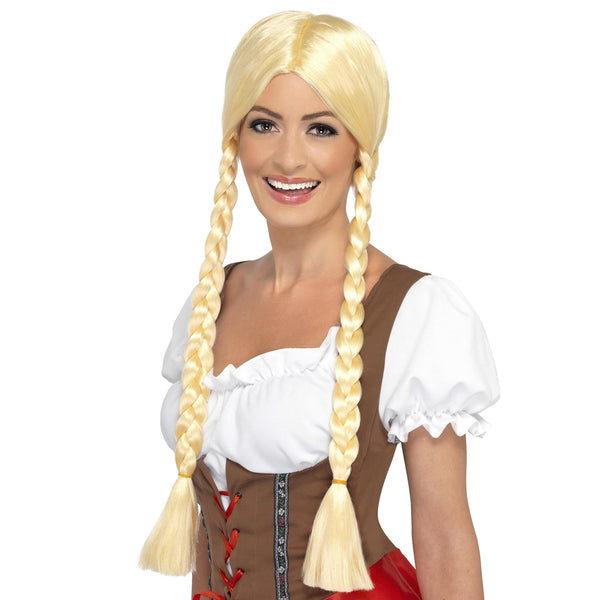 Bavarian style blonde wig with long pigtails