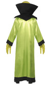 Back of long green and black alien robe with full mask and long alien hands