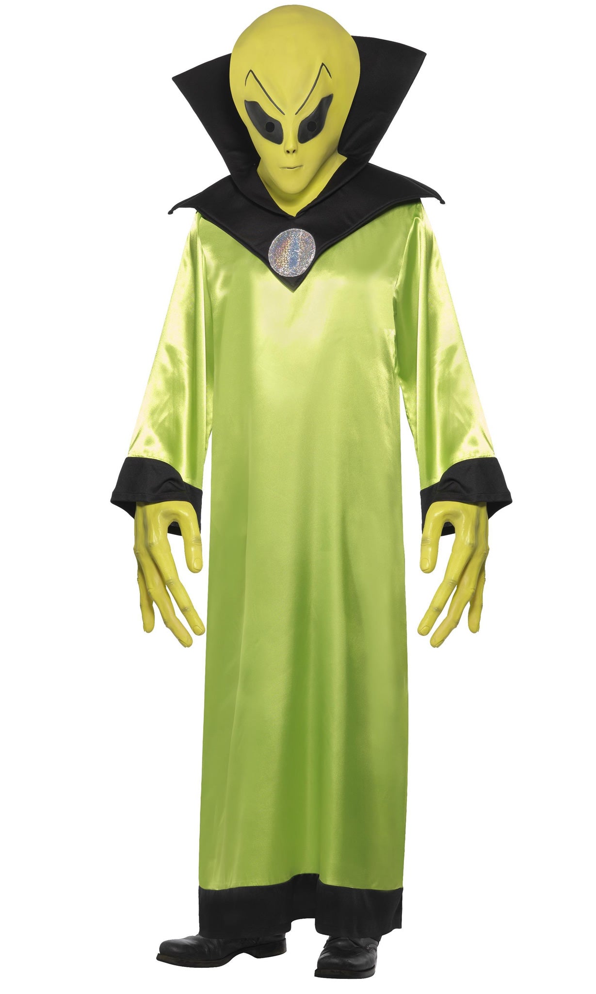 Long green and black alien robe with full mask and long alien hands