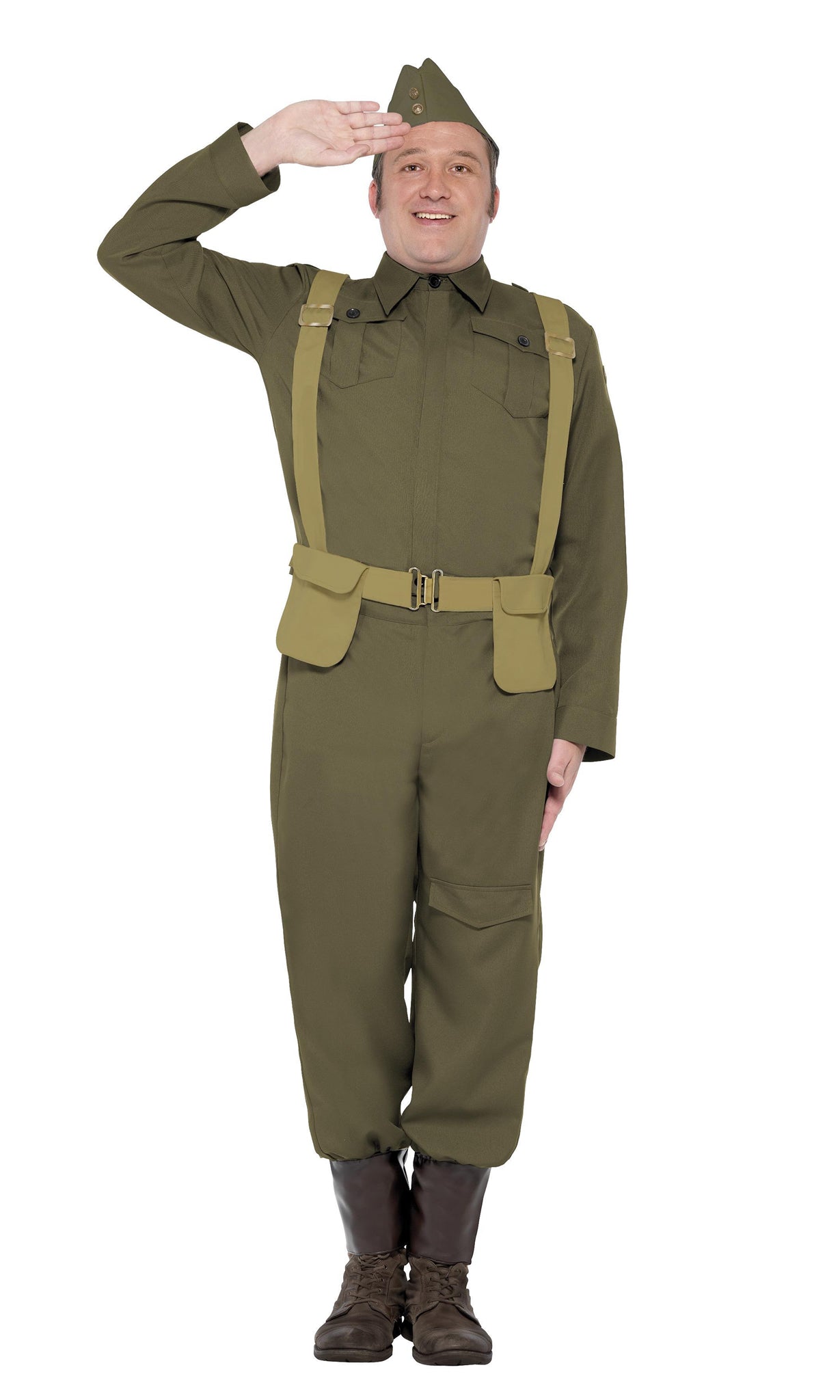Khaki home guard costume with hat and belt harness