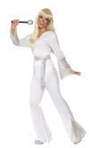 White Abba disco costume pants and top with belt