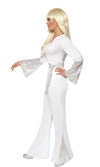 Side of white Abba disco costume pants and top with belt