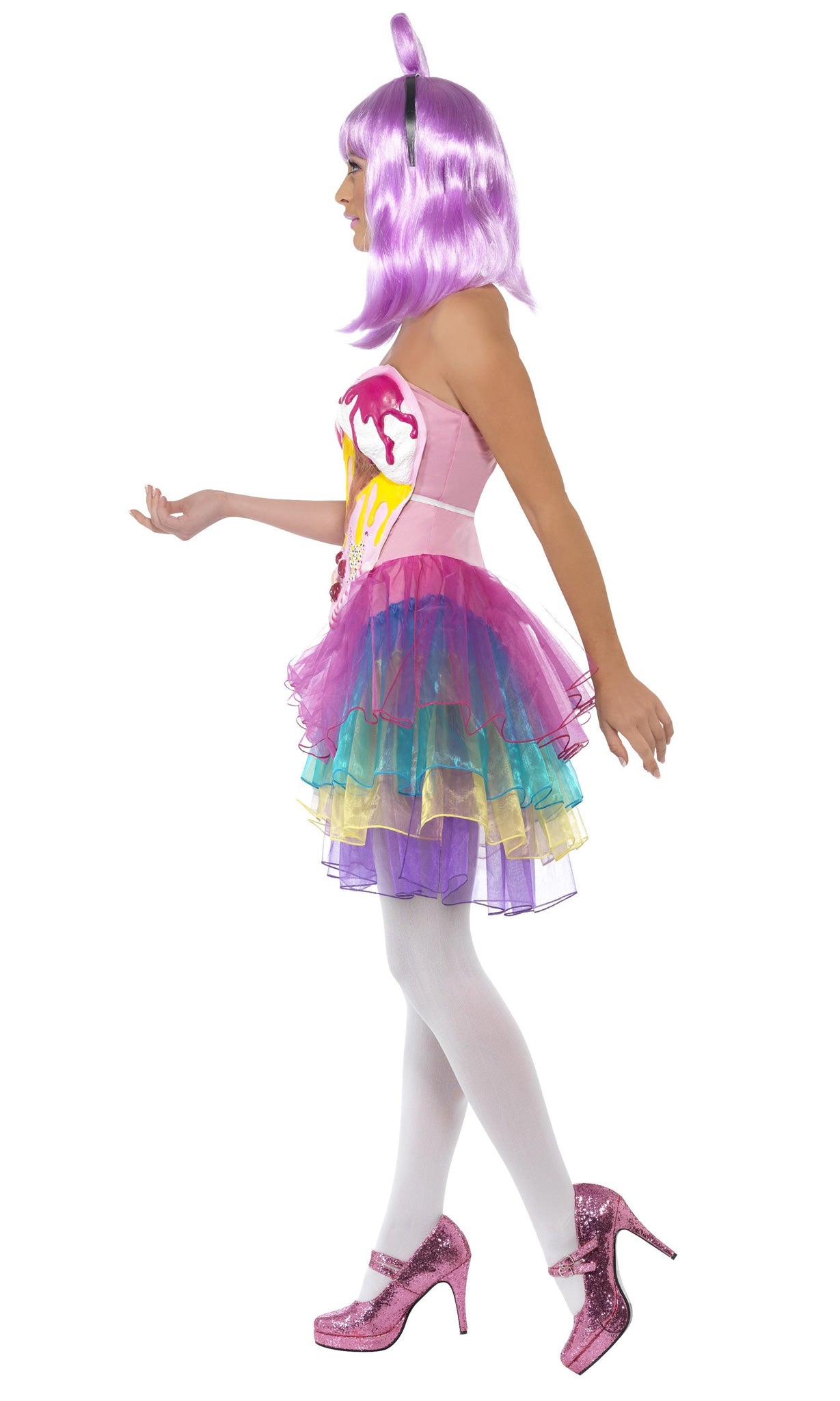 Katy Perry style candy petticoat dress with latex pink bodice on front