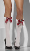 Knee High Stockings White with Tartan Bows