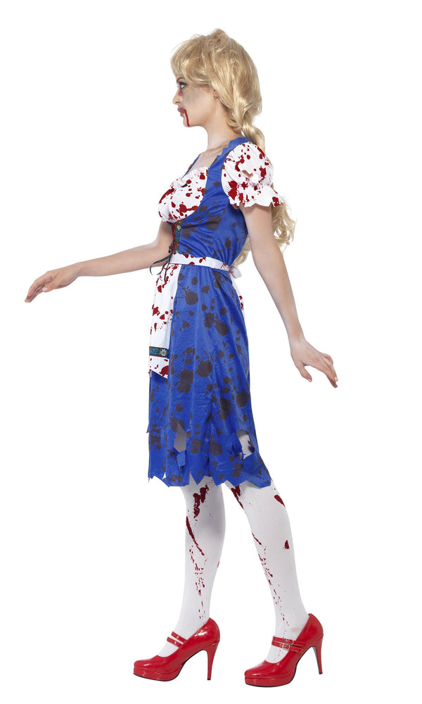 Side of Oktoberfest zombie dress with apron and blood splatters