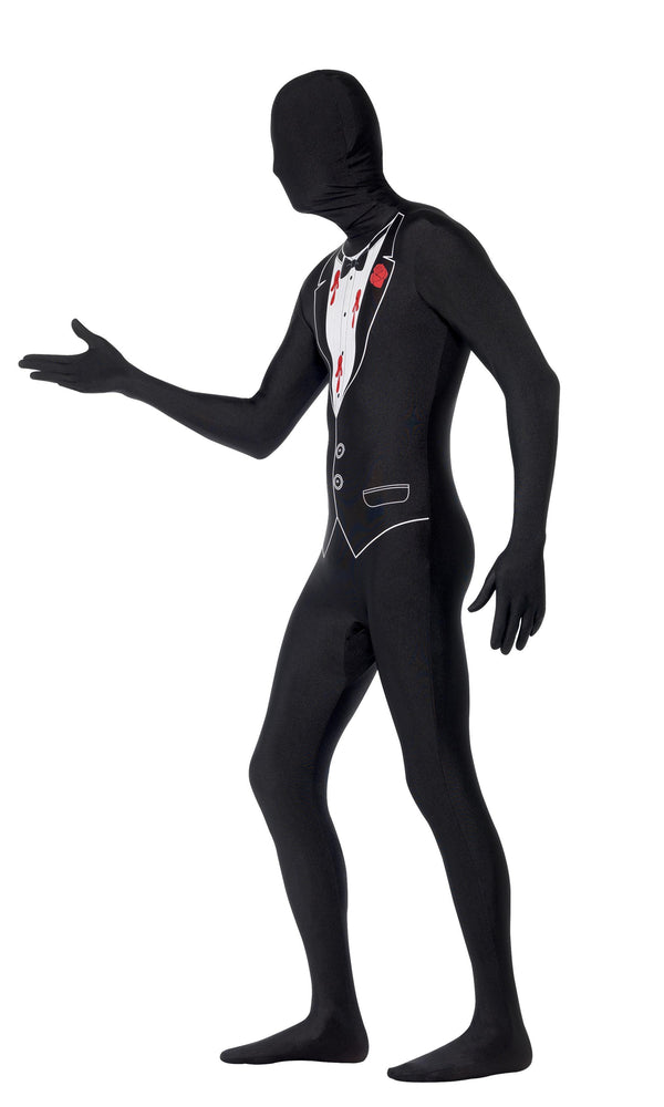 Side of morph suit style gangster costume with gun shots