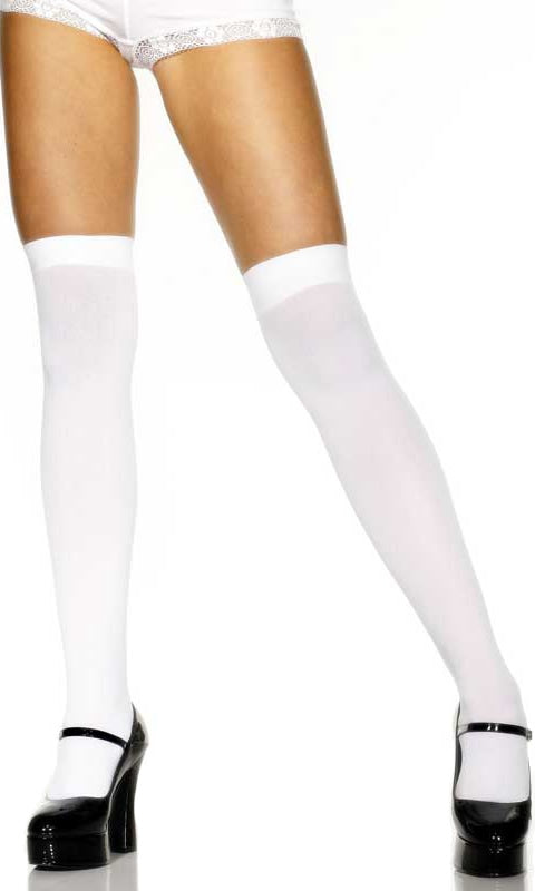 Opaque Thigh High Stockings, White