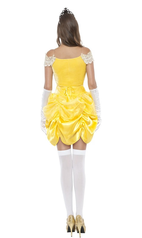 Back of short yellow princess beauty dress