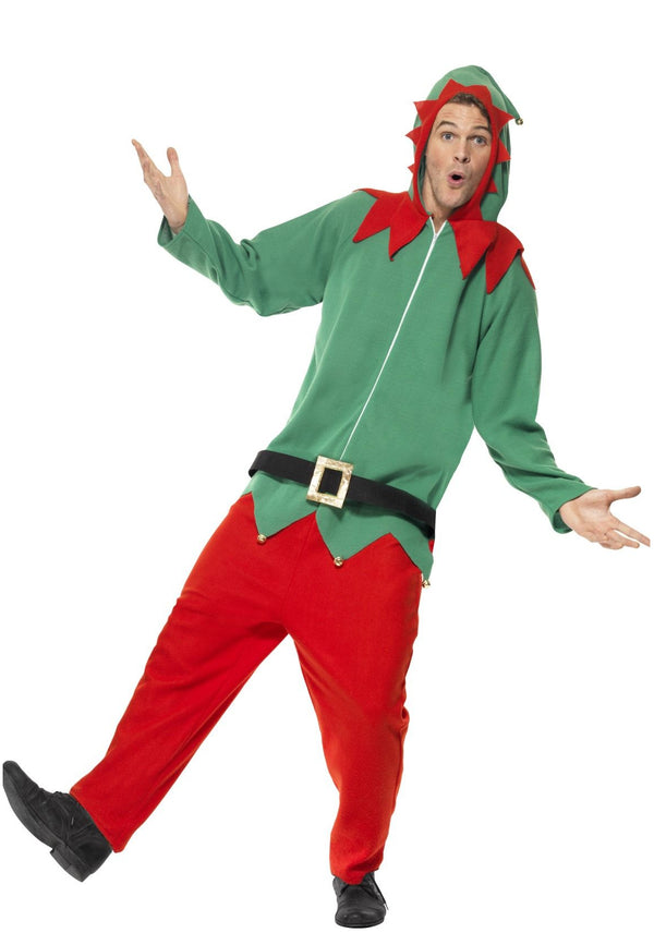 Green and red hooded Elf onesie