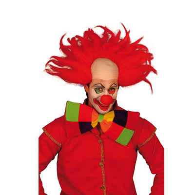 Long red crazy clown wig with balk skin forhead