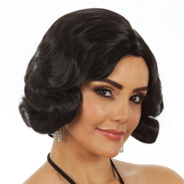Finger wave deluxe black 1920s style wig