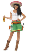 Short white green and white Mexican dress, with shot belt and holsters 