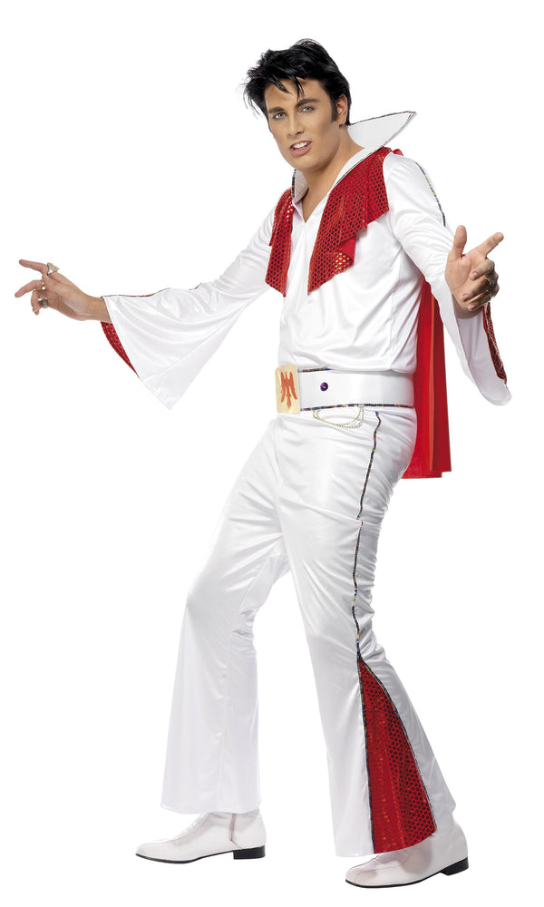 Elvis costume with white shirt, red cape and white and red pants