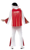 Back of Elvis costume with white shirt, red cape and white and red pants
