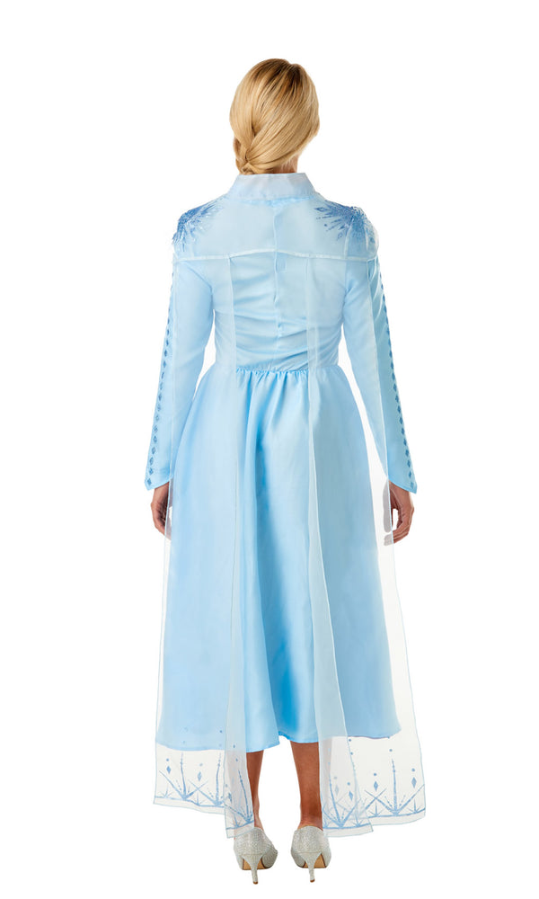 Back of long blue Elsa dress with detachable cape from Frozen