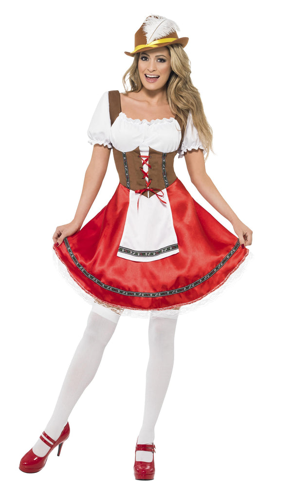 Red, white and brown Oktoberfest dress with apron