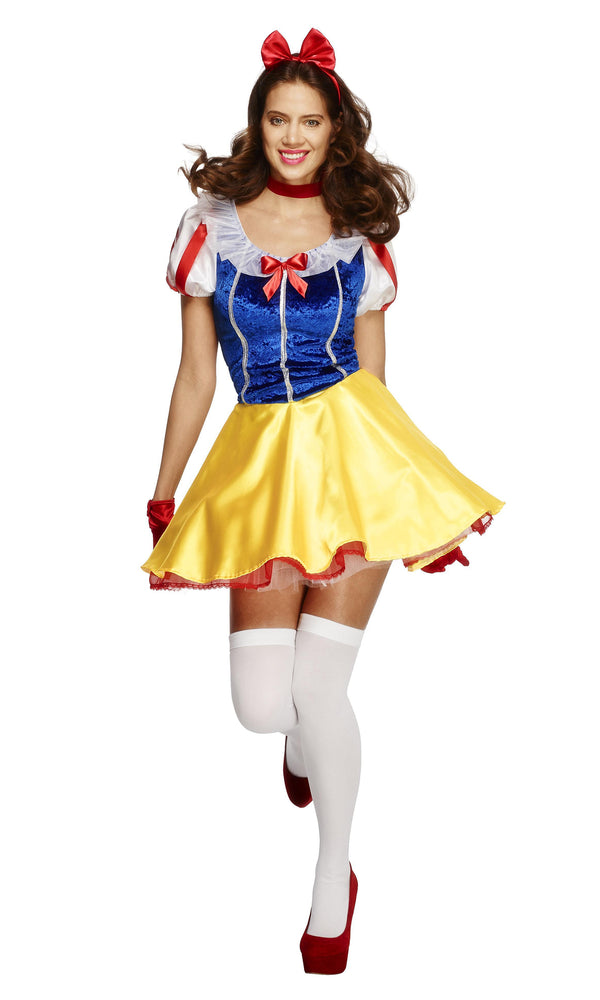 Short Snow White dress with petticoat, red choker and headband