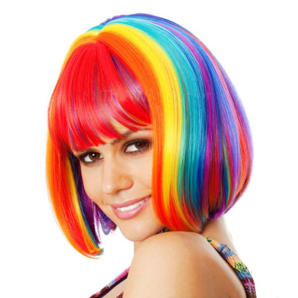 Rainbow bob wig