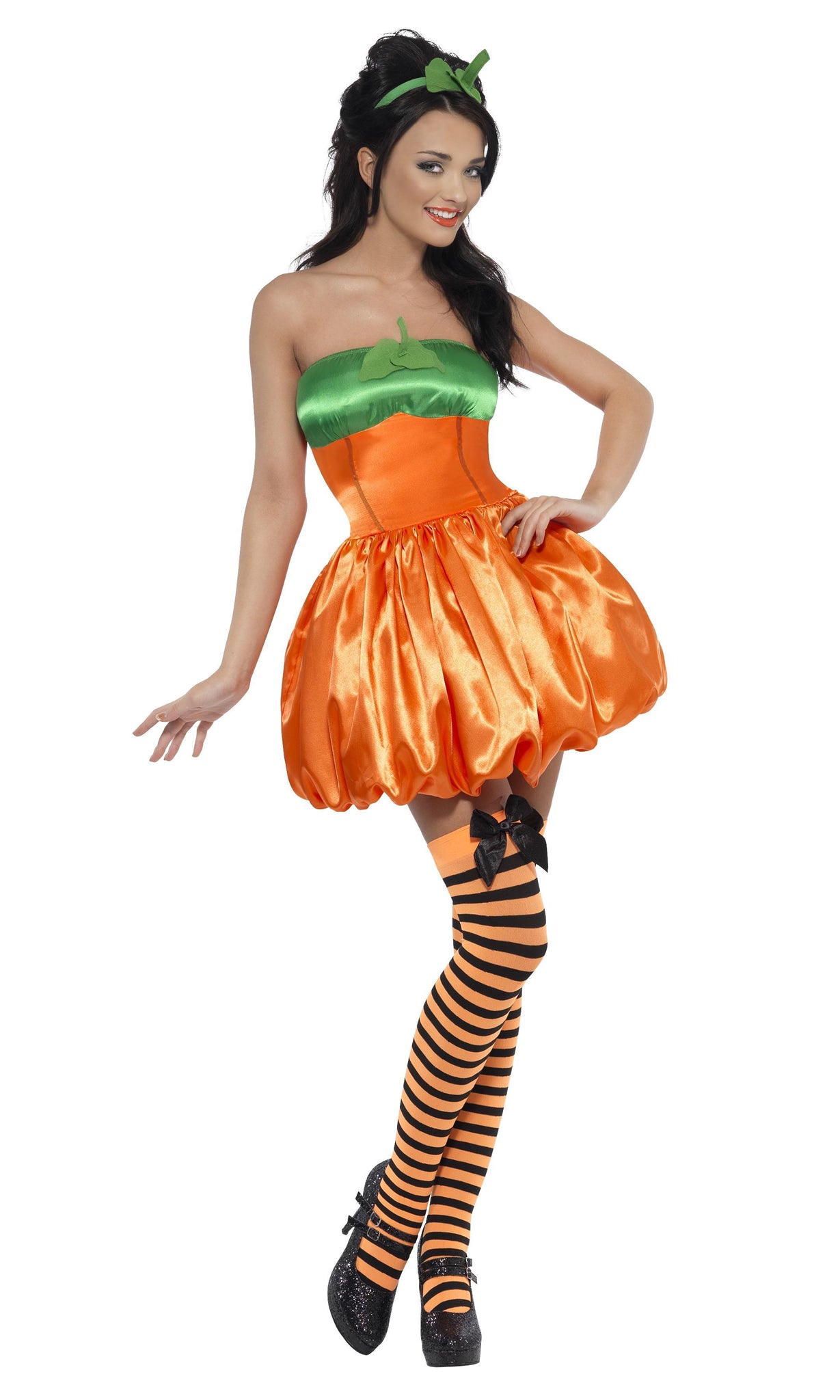 Short orange and green pumpkin dress with headband