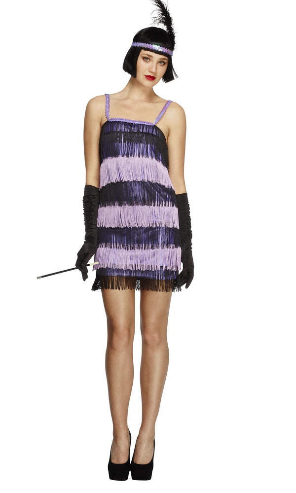 Striped purple tassel flapper dress with headband