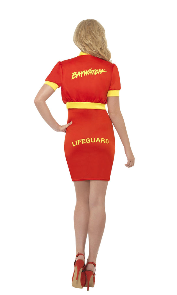 Back of Baywatch red and yellow dress with jacket and logos