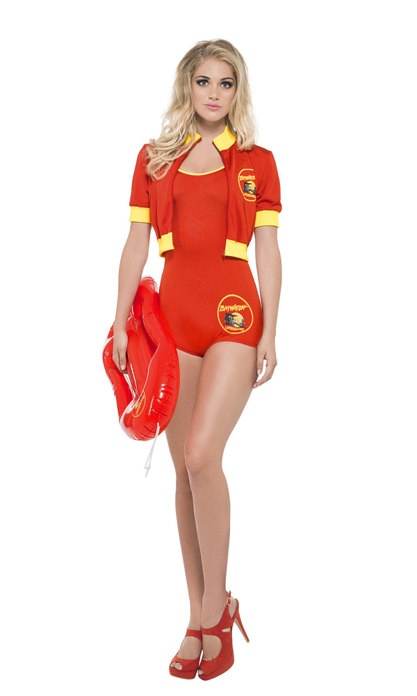 Baywatch red and yellow swimsuit with jacket and Baywatch logos