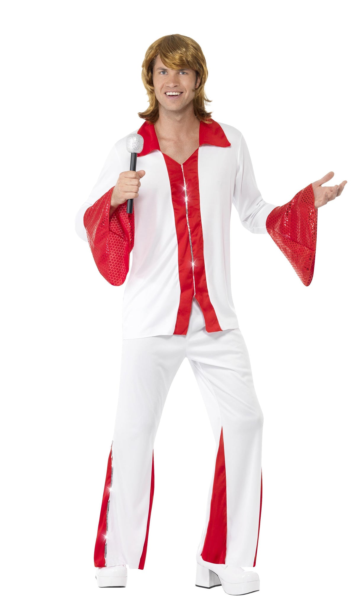White and red men's flared Abba top and pants