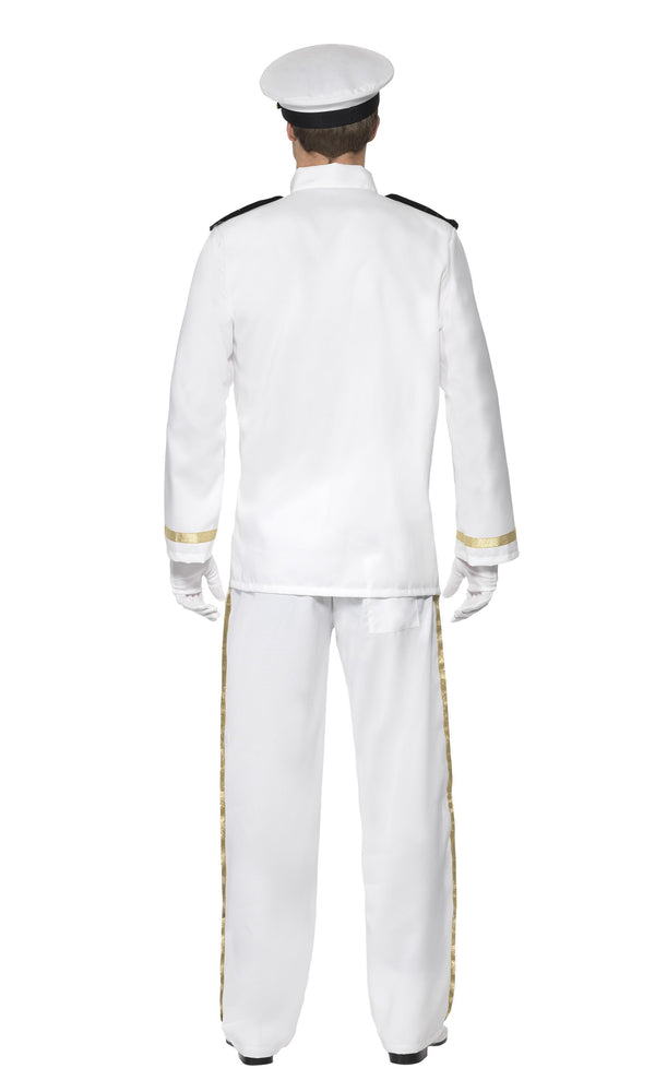 Back of white Navy Captain costume with jacket, pants and hat