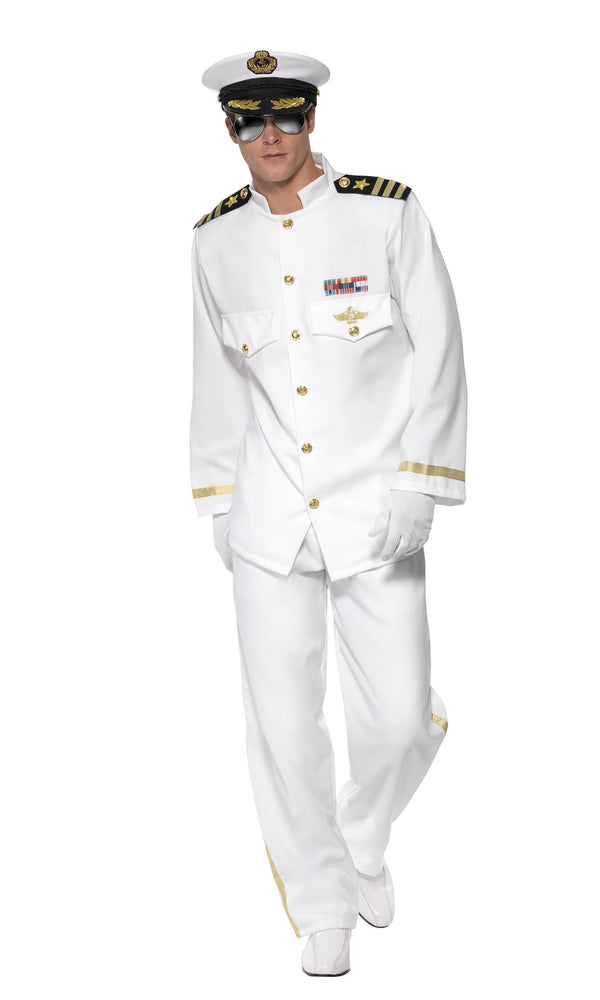 White Navy Captain costume with jacket, pants and hat
