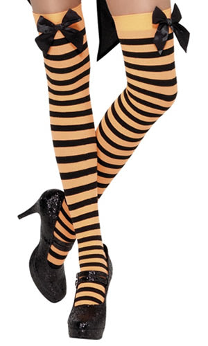 Striped Stockings Black and Orange with Satin Bow
