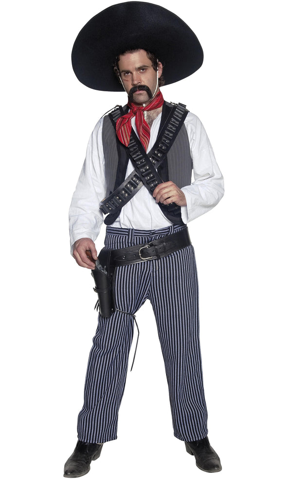 Men's Mexican costume with shirt, vest, striped pants and red neck tie