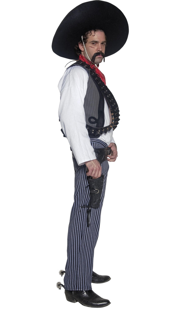 Side of men's Mexican costume with shirt, vest, striped pants and red neck tie